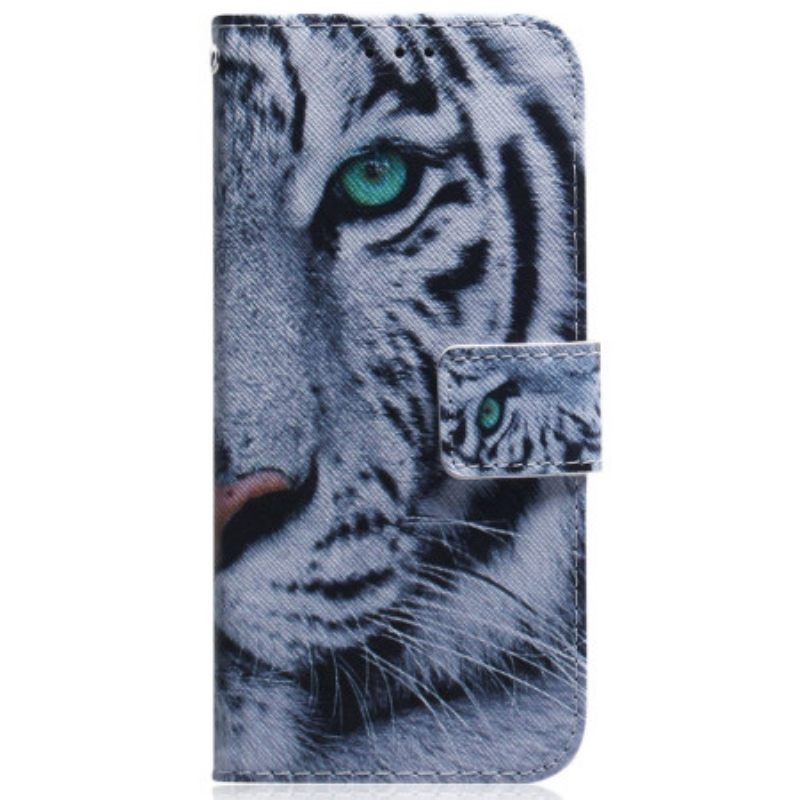 δερματινη θηκη Samsung Galaxy M13 με κορδονι Strappy White Tiger